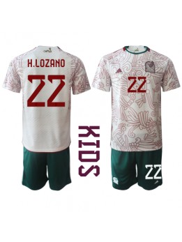 Billige Mexico Hirving Lozano #22 Bortedraktsett Barn VM 2022 Kortermet (+ Korte bukser)